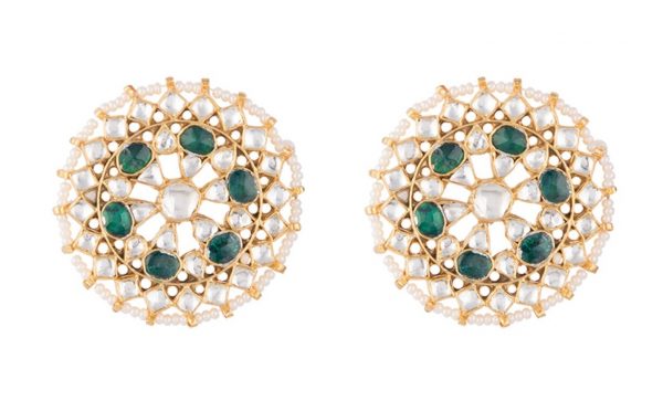 White and Green jadtar studded top earrings