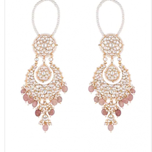 Gold Plated Pearl and Jadtar Pink Stones Earrings