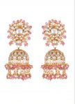 WHITE SMALL JADTAR STONE JHUMKI WITH LIGHT PINK HANGINGS