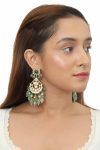 WHITE JADTAR STONE EARRINGS GREEN MOTI WORK , SEA GREEN BEADS WITH WHITE PEARL