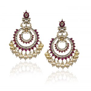 Pink stone studded chaand baalis