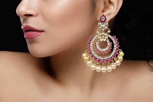Pink stone studded chaand baalis