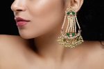 Passa style earrings with green jadtar stones