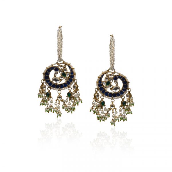 White, Blue & Green Jadtar Hoop Earrings