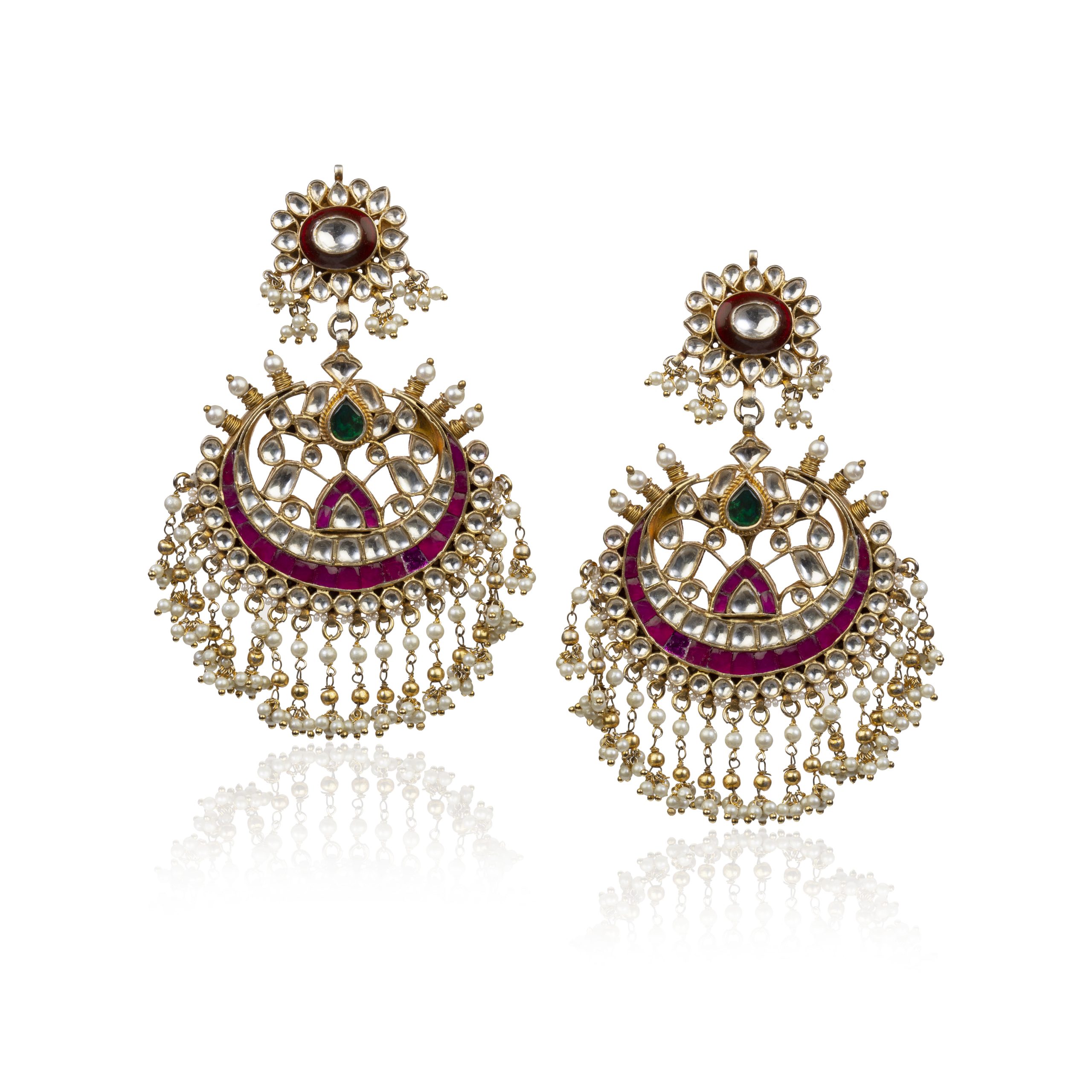 BROWN AND RED BIG EARRINGS WITH JADTAR STONE - Riana jewellery - Buy ...