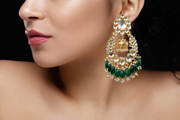 Green & White Jhumkas