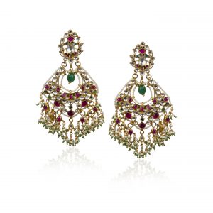 PINK,WHITE AND GREEN JADTAR STONES BIG CHAND BAALIS STYLE EARRINGS