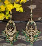 22kt gold plated jadtar chandbalis with green beads