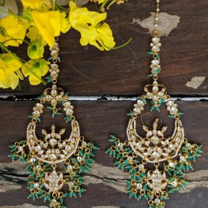 22kt gold plated jadtar chandbalis with green beads