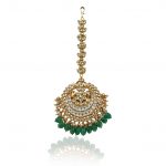 GREEN BEADS DOUBLE CHANDSHAPE WHITE JADTAR STONE TIKKA