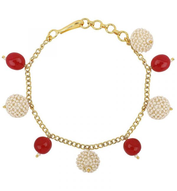 White & Red Pearl studded bracelet