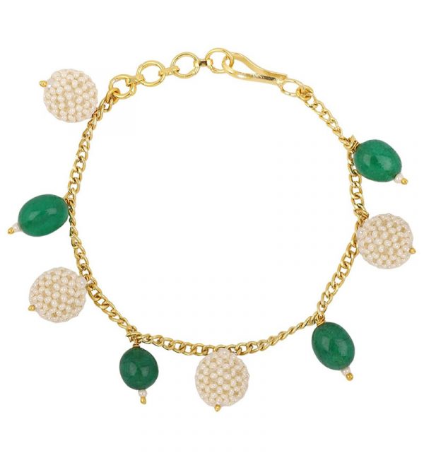 Green & White Pearl Studded bracelet