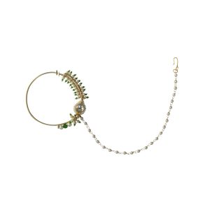 NOSE RING WITH PEARLS AND GREEN BEADS