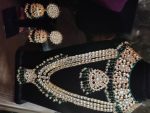 WHITE JADTAR STONE WITH GREEN BEADS HEAVY NECKLACE WITH  JHUMKI & LONG PENDAND
