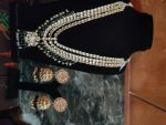 WHITE JADTAR STONE WITH GREEN BEADS HEAVY NECKLACE WITH  JHUMKI & LONG PENDAND