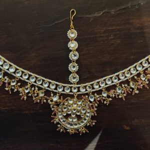 LIGHT PINK AND WHITE MATHAPATTI WITH CHAND SHAPED