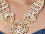 WHITE JADTAR STONE LONG PENDANT NECKLACE WITH PEARL