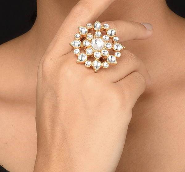 White Jadtar Studded Ring