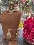 GREEN SQUARE SHAPE WITH LIGHT PINK BEADS CHOKER SET