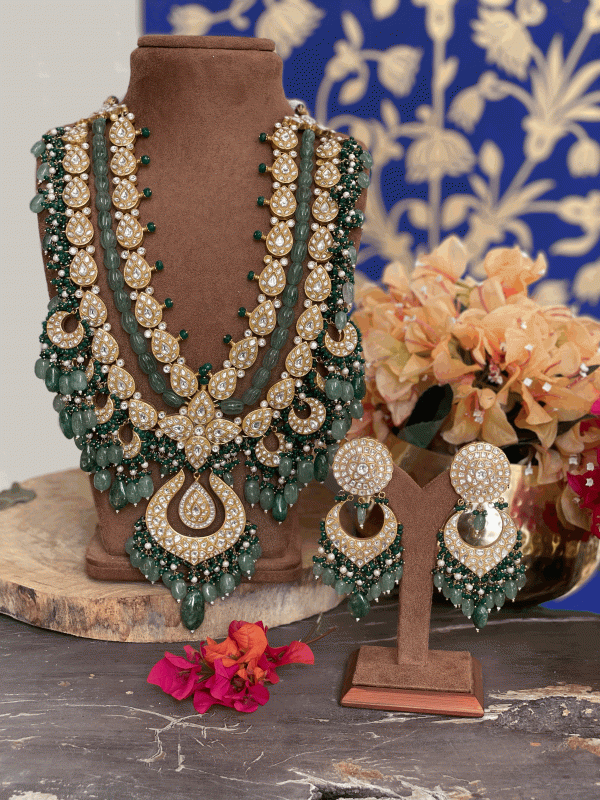 SEA GREEN LONG BRIDAL NECKLACE SET