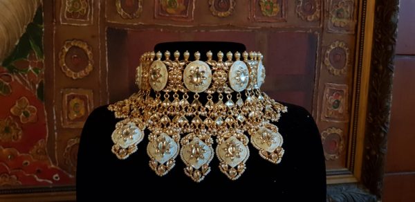 Gold plated pastel blue meenakari necklace set