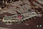 WHITE & PINK JADTAR STONE SMALL PENDANT WITH PEARL LINE NECKLACE GREEN HANGINGS