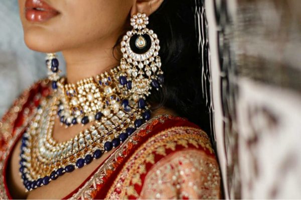 Blue & White jadtar studded Necklace